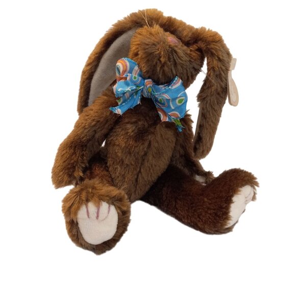 Ty Attic Treasures Bunny Brown Jointed Plush Rose Blue Bow Stuffed Rabbit NEW - Picture 1 of 11